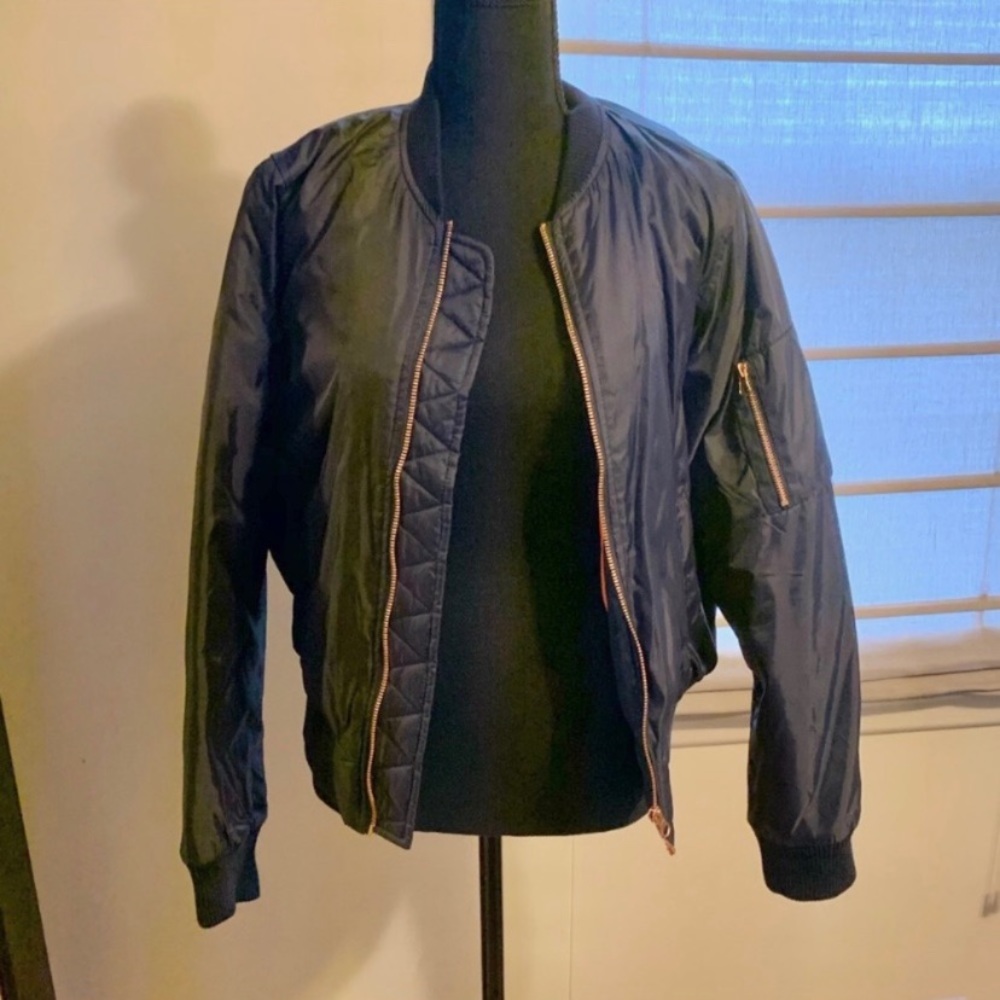Bomber Jacket Navy Rose gold zippers